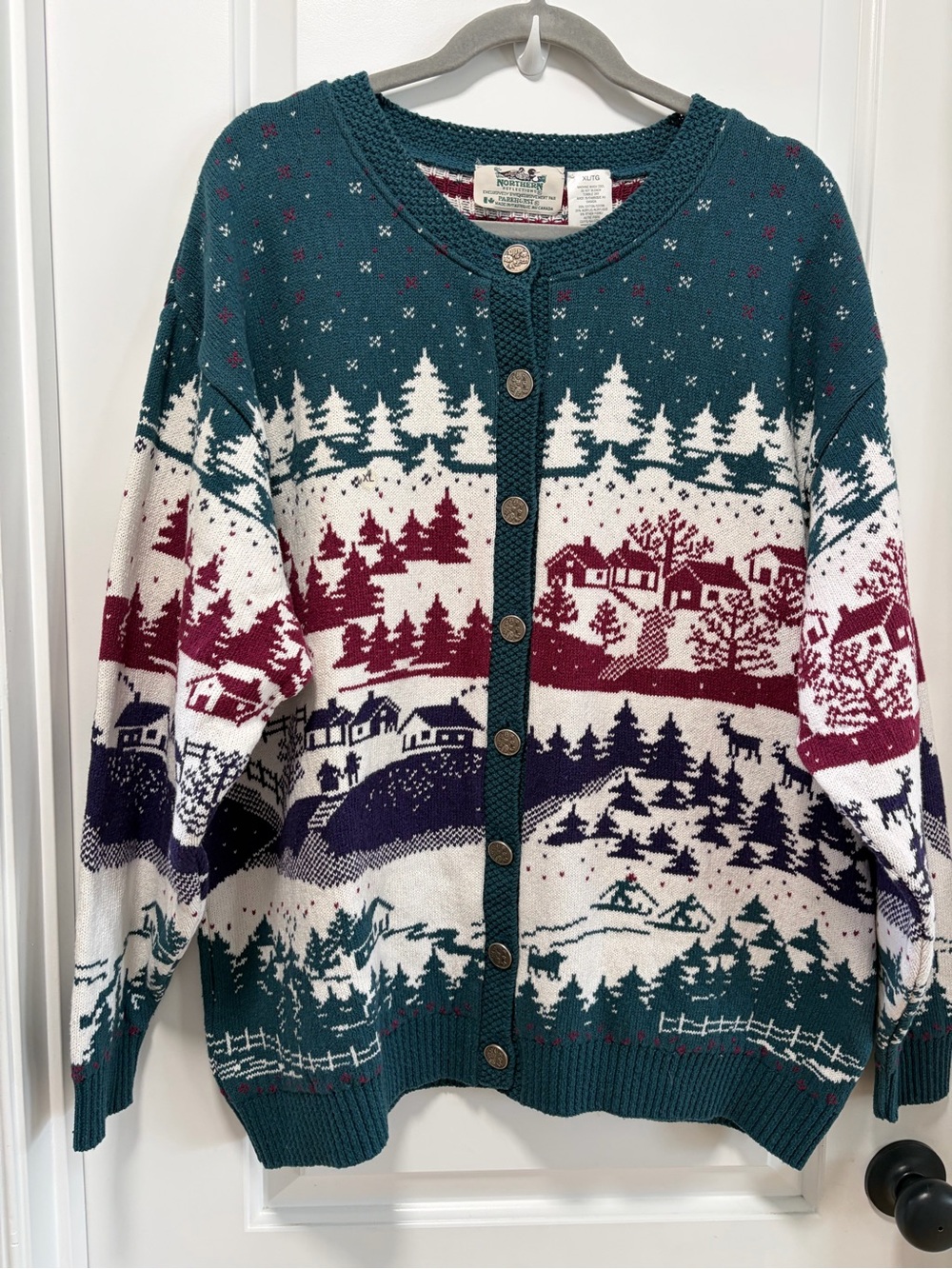 Northern Reflections NWT size XL Christmas Scene Cardigan Sweater Vintage 90s